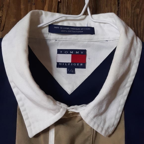Vintage 90s Tommy Hilfiger Striped Colorblock L/S Collared Shirt Size Large - Picture 4 of 5